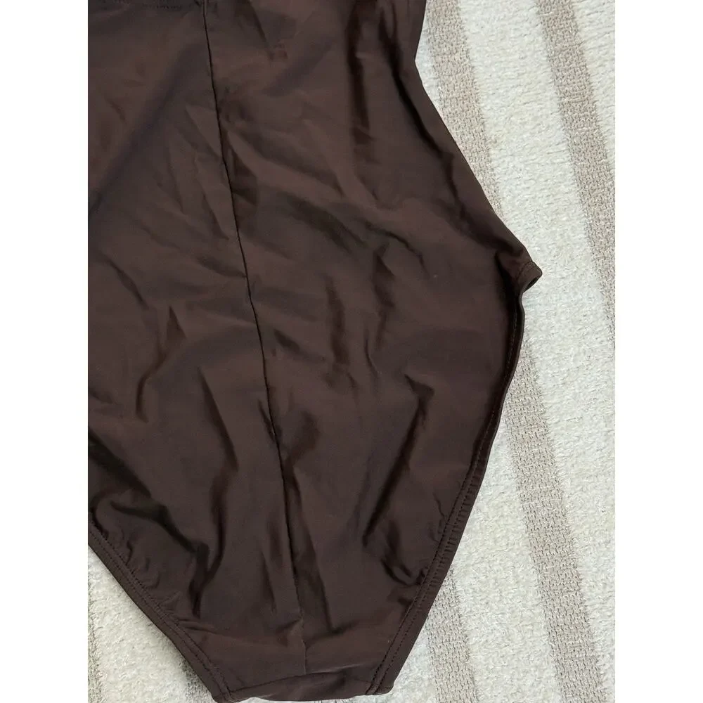Liquid Blue Brown Halter One Piece Swimsuit Beaded Embroidered Swimwear Size M